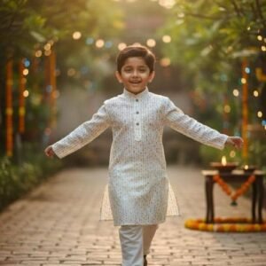 Boys Rayon Cream Kurta Pyjama Set ( Pack of 1 )