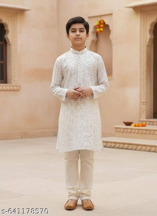 Boys Rayon Cream Kurta Pyjama Set ( Pack of 1 ) - Image 4