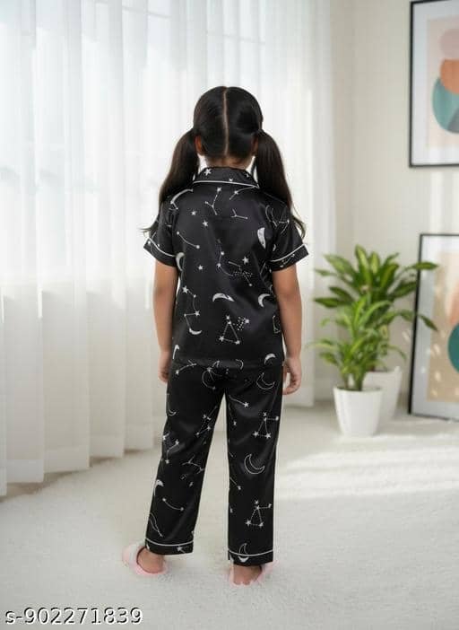 Pack of 1 Girls Cotton Blend Nightsuit Set ( Black ) - Image 2