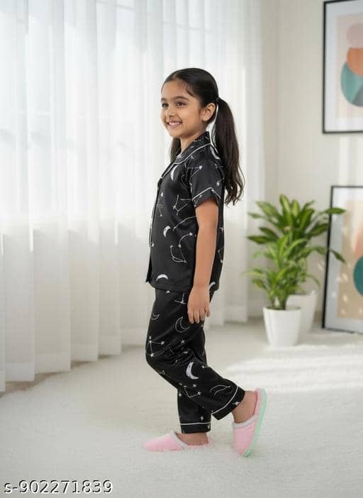 Pack of 1 Girls Cotton Blend Nightsuit Set ( Black ) - Image 3