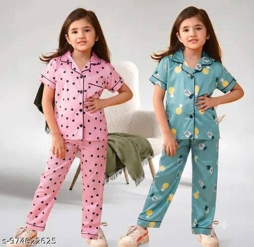 Pack of 2 Girls Cotton Blend Nightsuit Set ( Multicolor 6 )