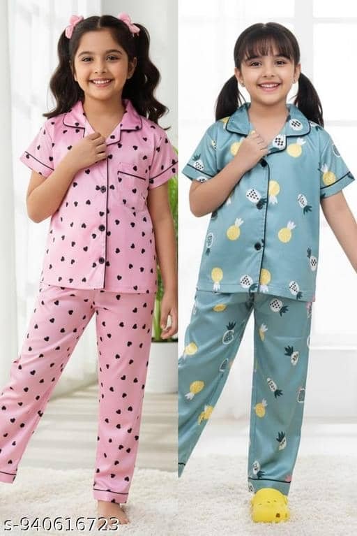 Pack of 2 Girls Cotton Blend Nightsuit Set ( Multicolor 5 )