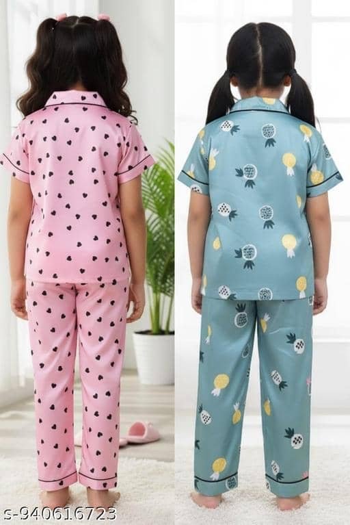 Pack of 2 Girls Cotton Blend Nightsuit Set ( Multicolor 5 ) - Image 2