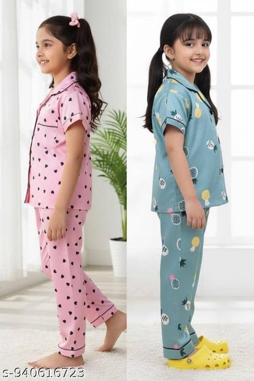 Pack of 2 Girls Cotton Blend Nightsuit Set ( Multicolor 5 ) - Image 3