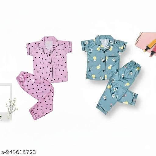 Pack of 2 Girls Cotton Blend Nightsuit Set ( Multicolor 5 ) - Image 4