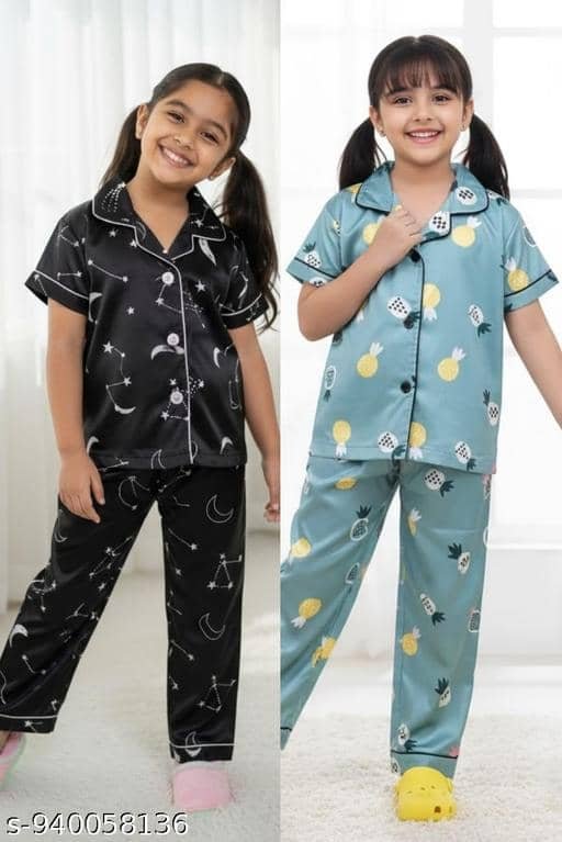Pack of 2 Girls Cotton Blend Nightsuit Set ( Multicolor 5 )