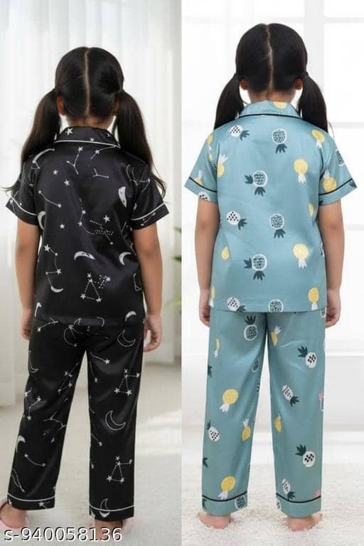 Pack of 2 Girls Cotton Blend Nightsuit Set ( Multicolor 5 ) - Image 3