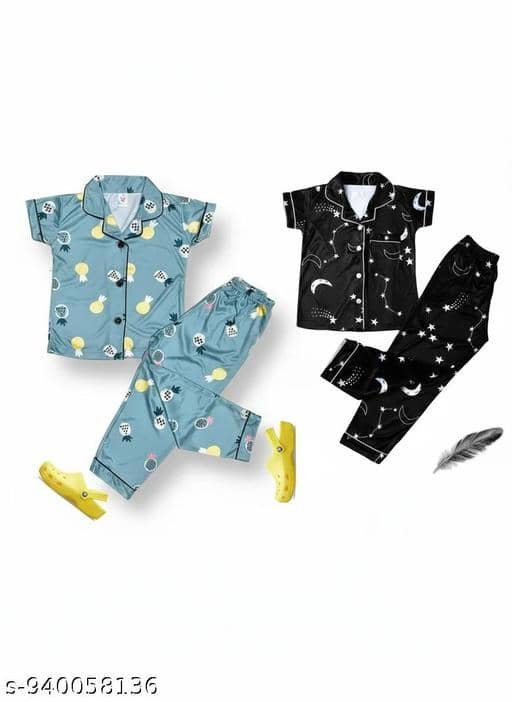 Pack of 2 Girls Cotton Blend Nightsuit Set ( Multicolor 5 ) - Image 4