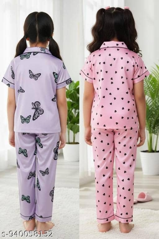 Pack of 2 Girls Cotton Blend Nightsuit Set ( Multicolor 2 ) - Image 3