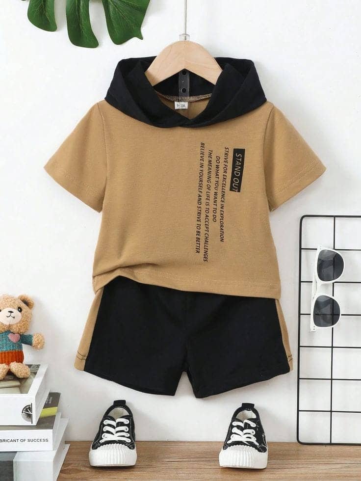 Pack of 1 Baby Boys Cotton Blend T-Shirt & Shorts Set ( Beige )