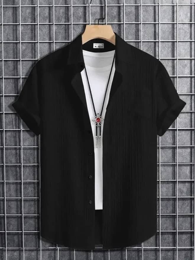 Pack of 1 Boys Cotton Blend Half Sleeves Shirt ( Black )
