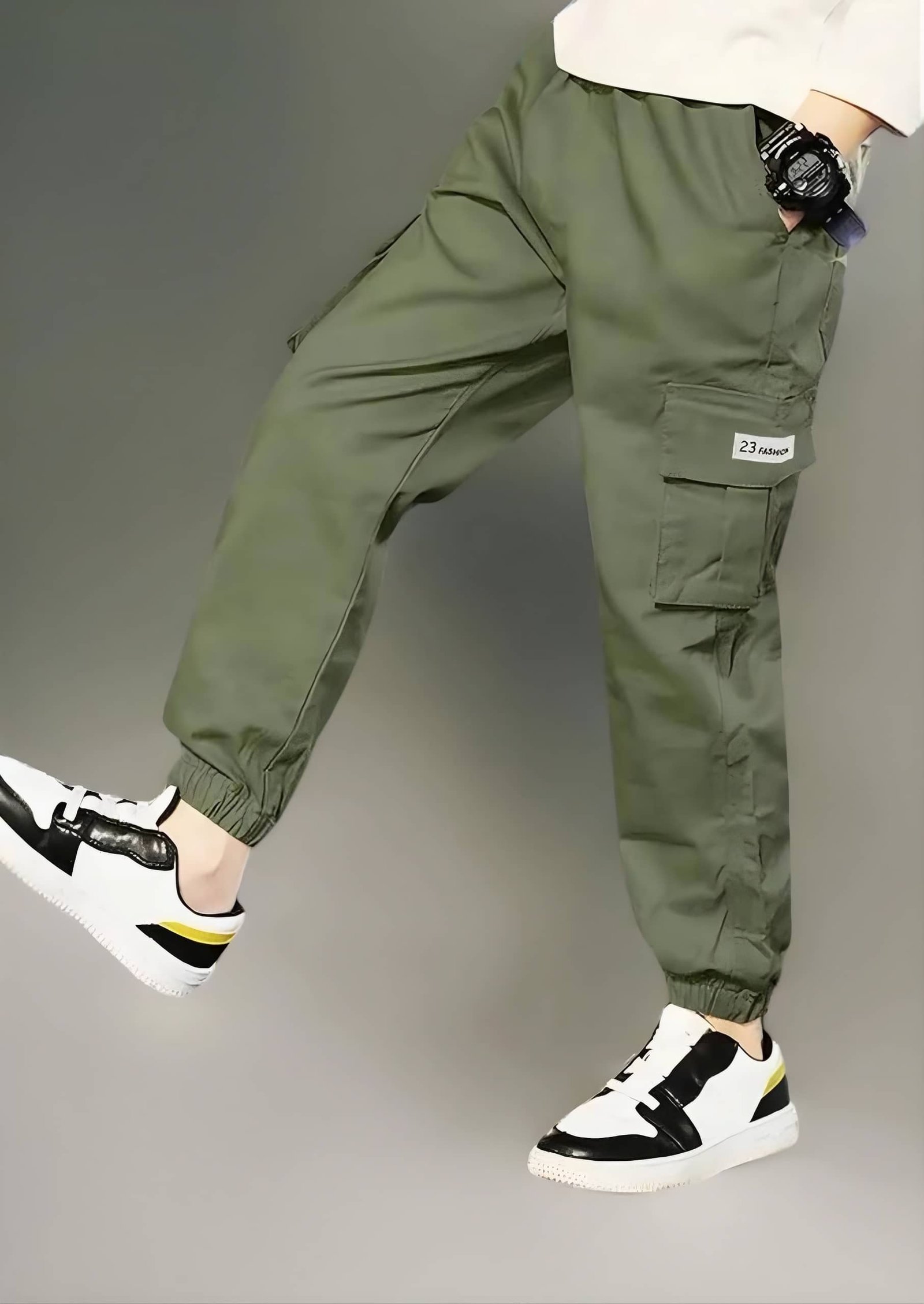 Pack of 1 Boys Cotton Cargos ( Green )
