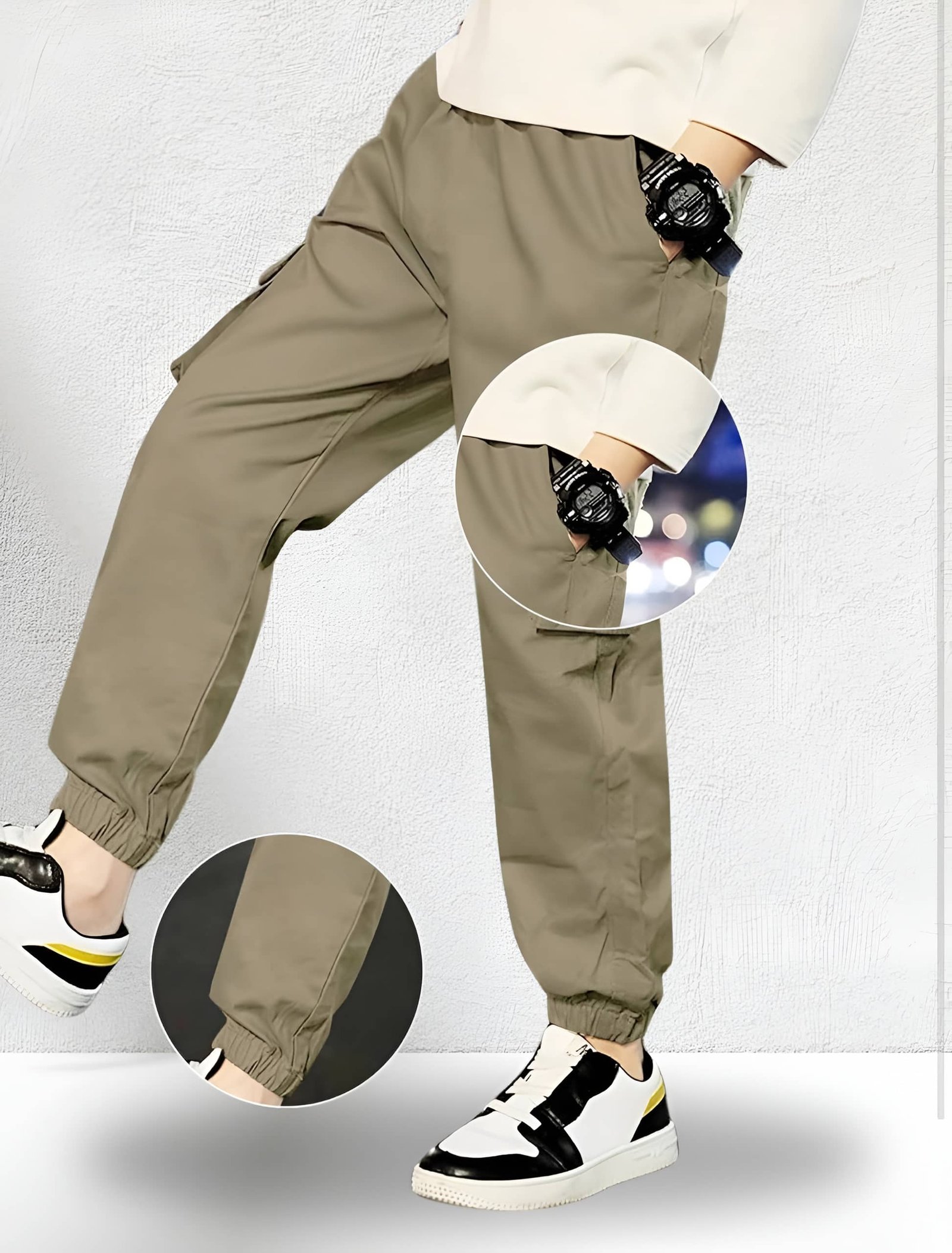 Pack of 1 Boys Cotton Cargos ( Khaki ) - Image 3