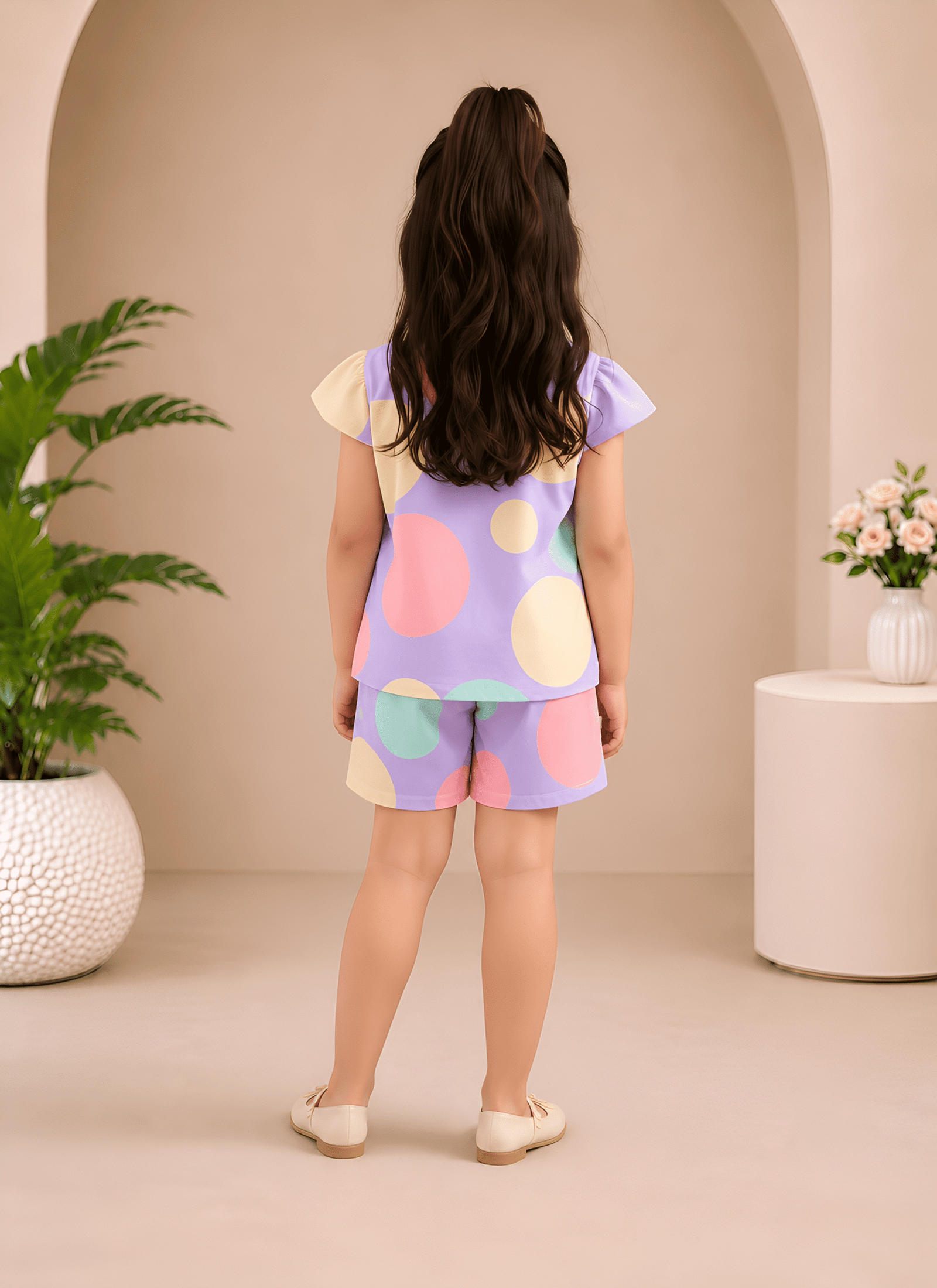 Cotton Blend Printed Top With Short Co-Ord Set For Girls ( Multicolor 2 ) - Image 2