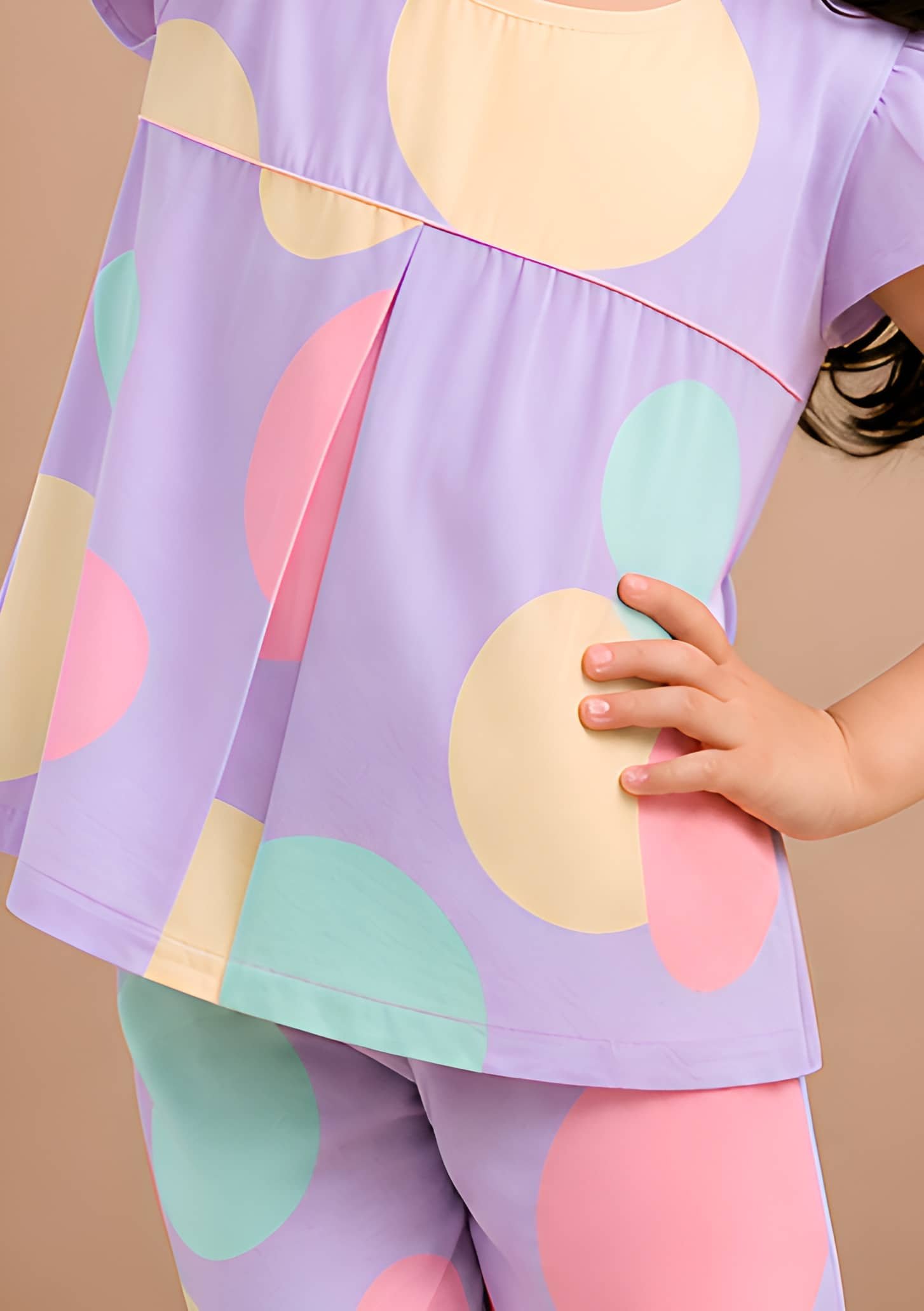 Cotton Blend Printed Top With Short Co-Ord Set For Girls ( Multicolor 2 ) - Image 4