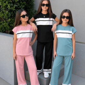 Girls Cotton Blend T-shirt & Pants Set ( Multicolor , Pack of 3 )