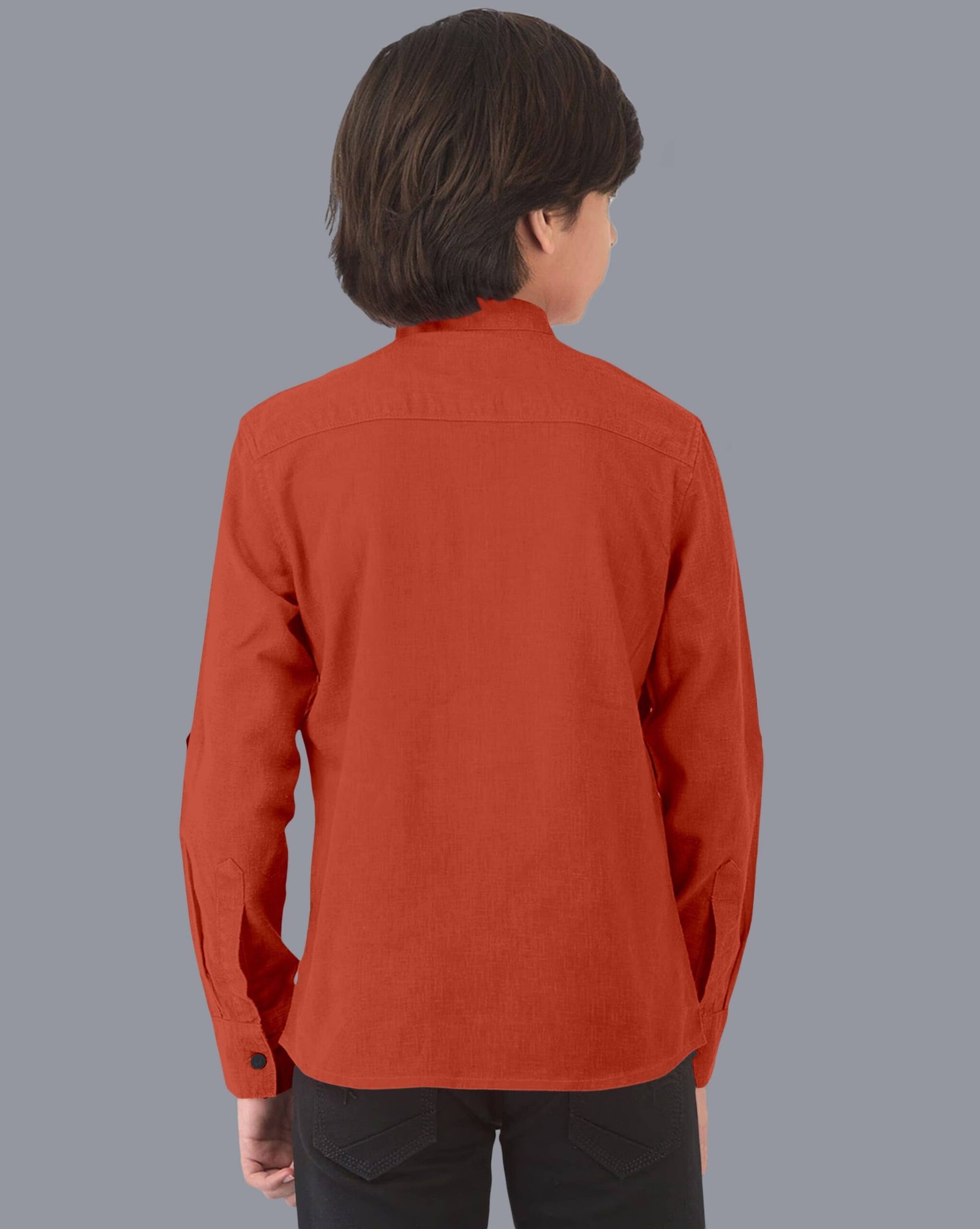 Boys Cotton Blend Solid Pattern Kurta ( Orange , Pack of 1 ) - Image 2