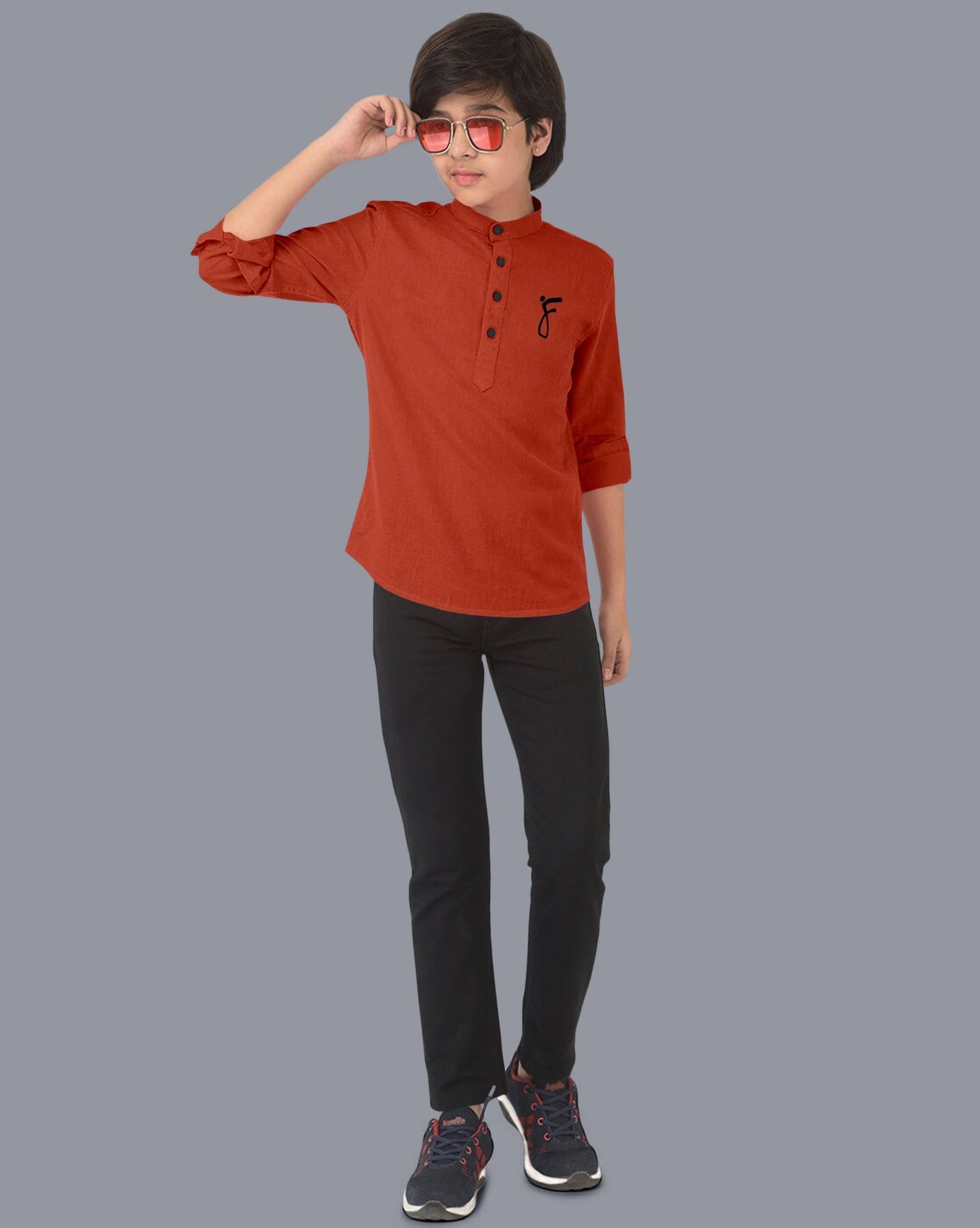 Boys Cotton Blend Solid Pattern Kurta ( Orange , Pack of 1 ) - Image 6