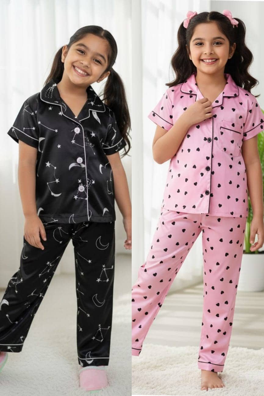 VasuClothing Pack of 2 Baby Girls Cotton Blend Nightsuit Set ( Multicolor )