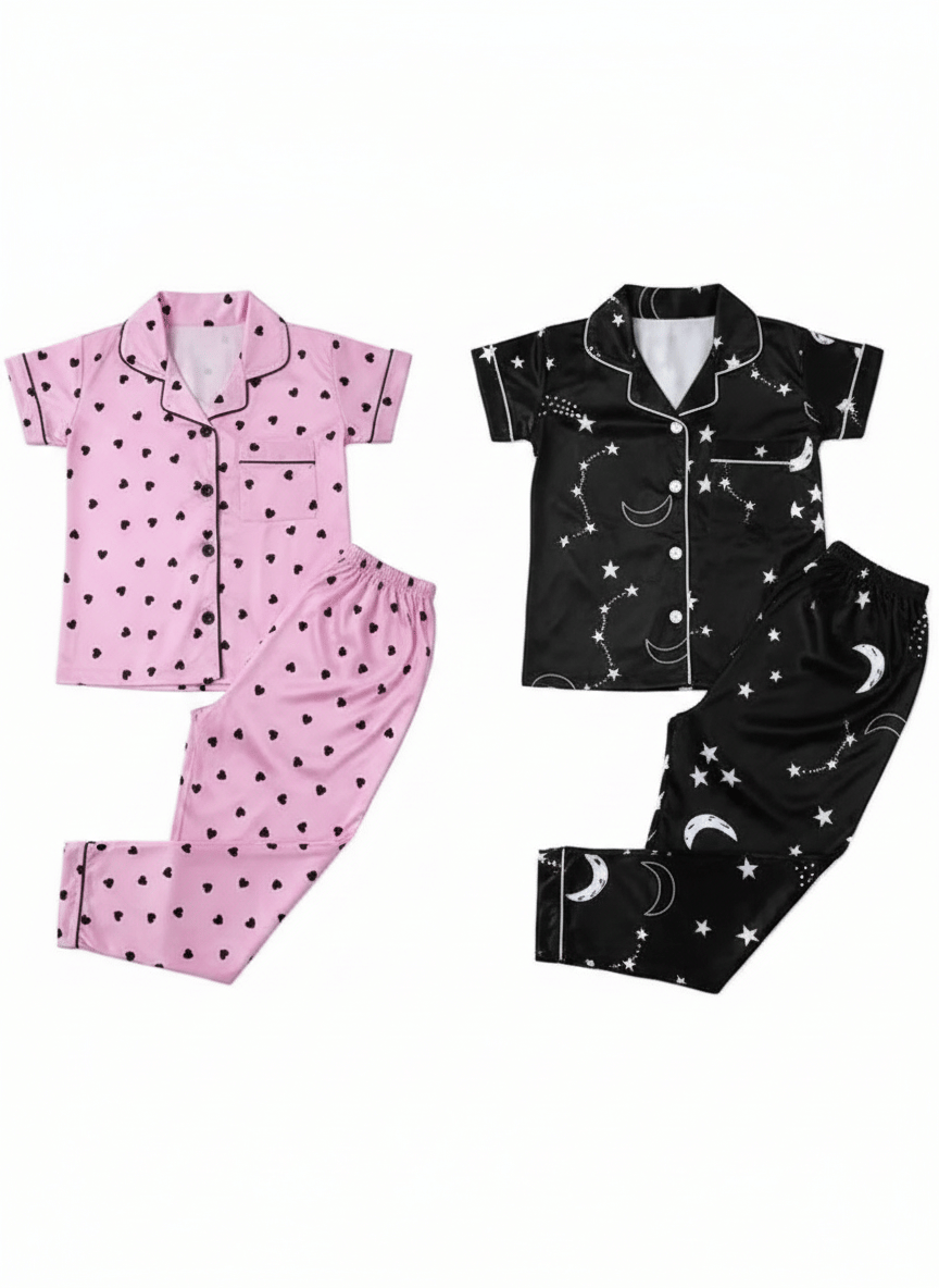 VasuClothing Pack of 2 Baby Girls Cotton Blend Nightsuit Set ( Multicolor ) - Image 2