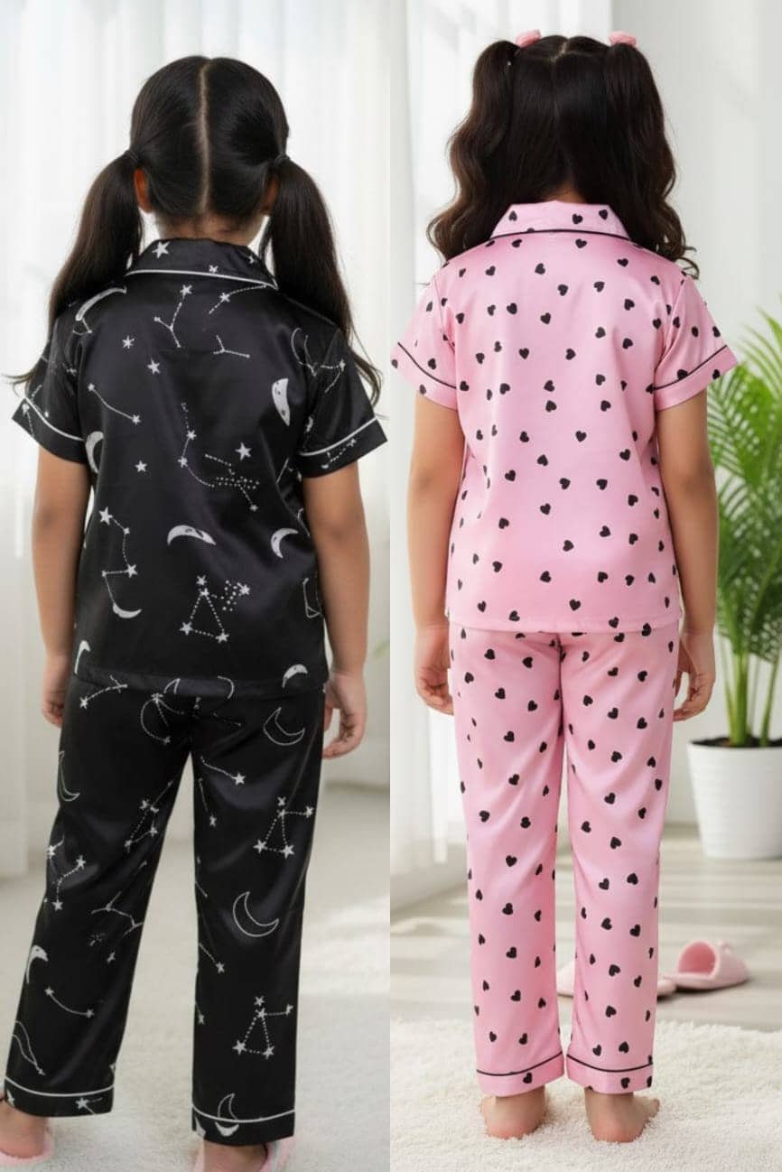 VasuClothing Pack of 2 Baby Girls Cotton Blend Nightsuit Set ( Multicolor ) - Image 3