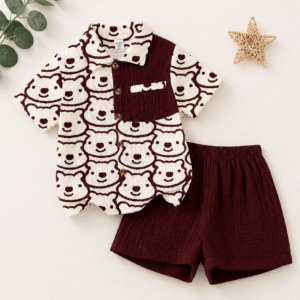 Veloura Beauty Cotton Printed Shirt With Shorts Co-Ord Set For Boys ( Purple )
