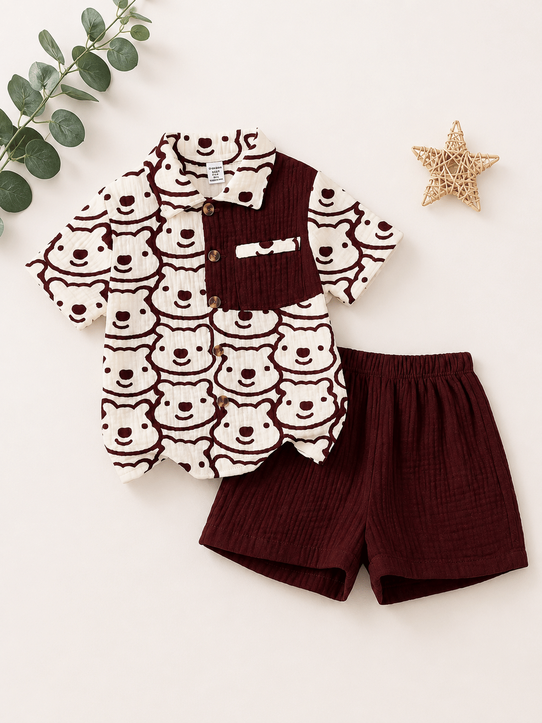 Veloura Beauty Cotton Printed Shirt With Shorts Co-Ord Set For Boys ( Purple )