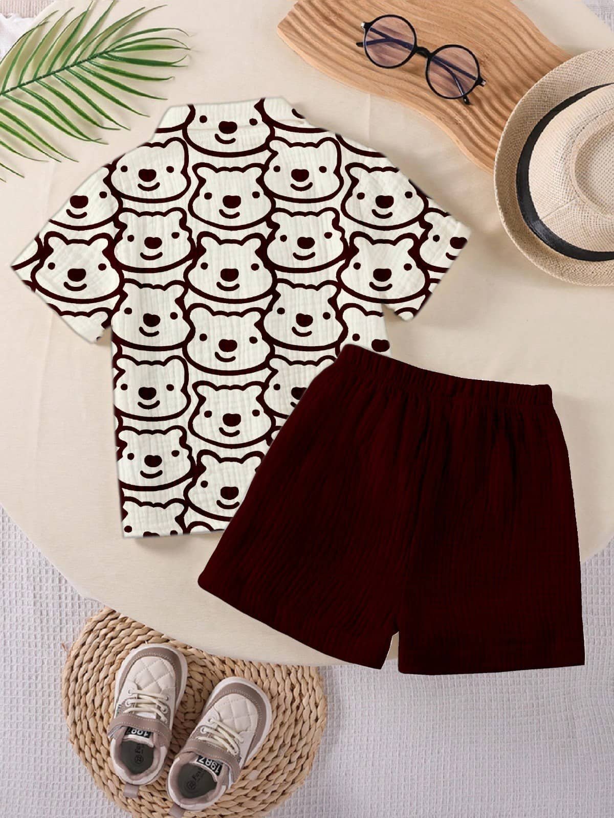 Veloura Beauty Cotton Printed Shirt With Shorts Co-Ord Set For Boys ( Purple ) - Image 2