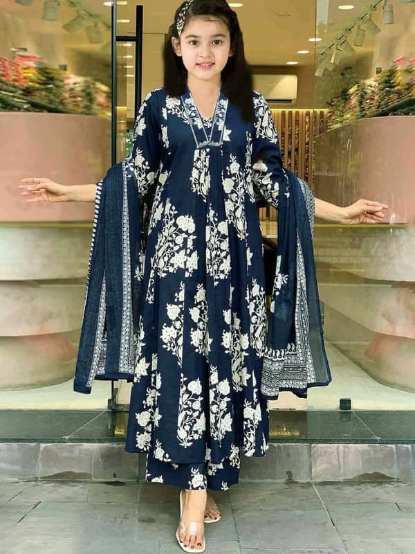 Vetrokart Girls Cotton Blend Kurti with Salwar ( Pack of 1 , Blue )