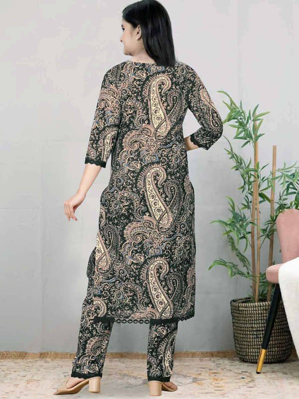 Vetrokart Girls Cotton Blend Kurti with Pants ( Pack of 1 , Black ) - Image 2