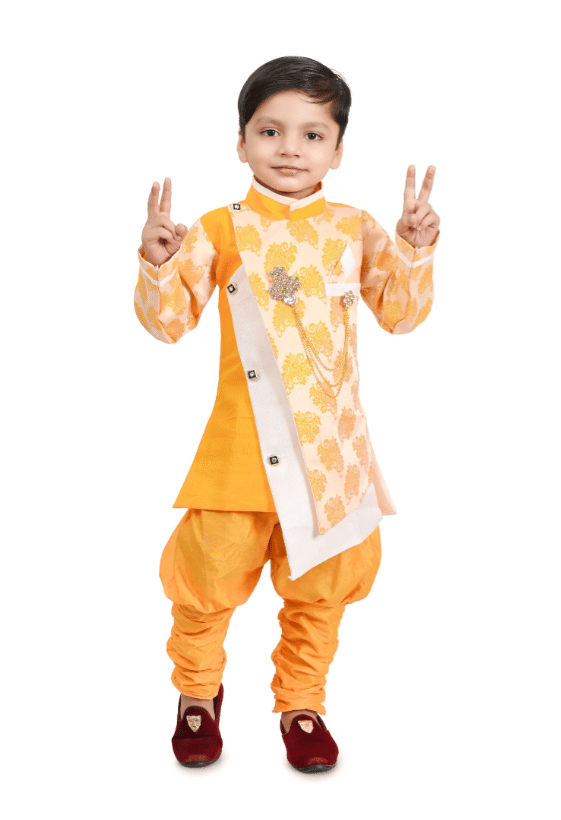 Villata fashion Boys Cotton Blend Yellow Sherwani ( Pack of 1 )
