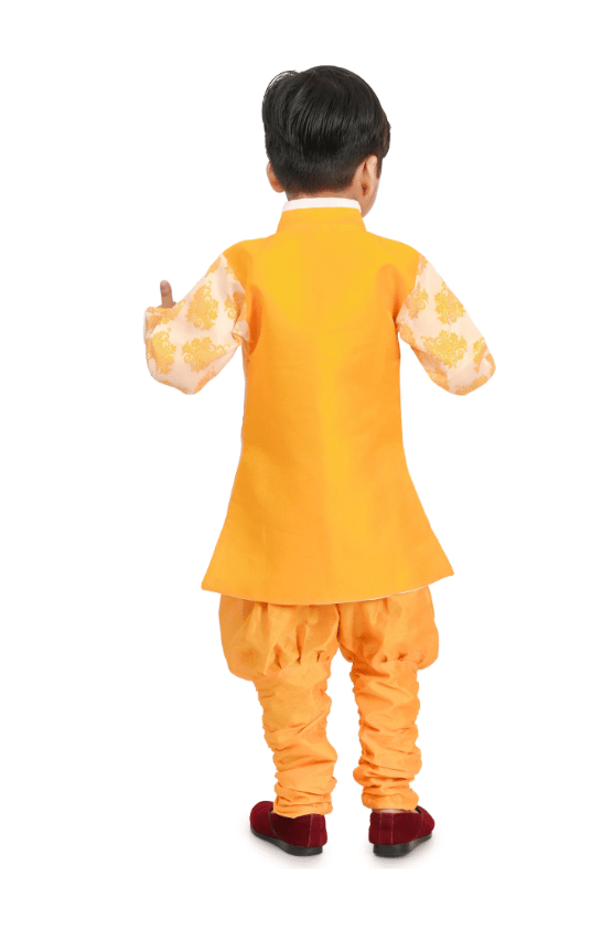 Villata fashion Boys Cotton Blend Yellow Sherwani ( Pack of 1 ) - Image 2