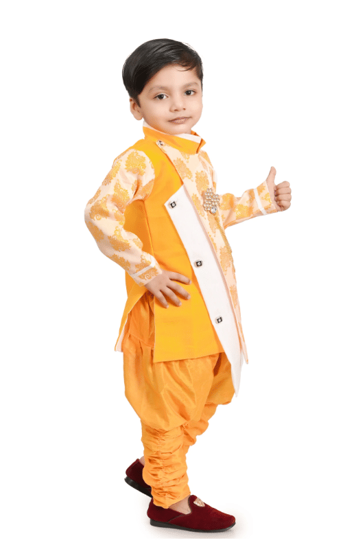 Villata fashion Boys Cotton Blend Yellow Sherwani ( Pack of 1 ) - Image 3
