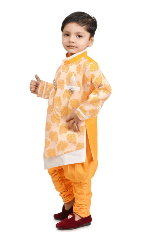 Villata fashion Boys Cotton Blend Yellow Sherwani ( Pack of 1 ) - Image 4