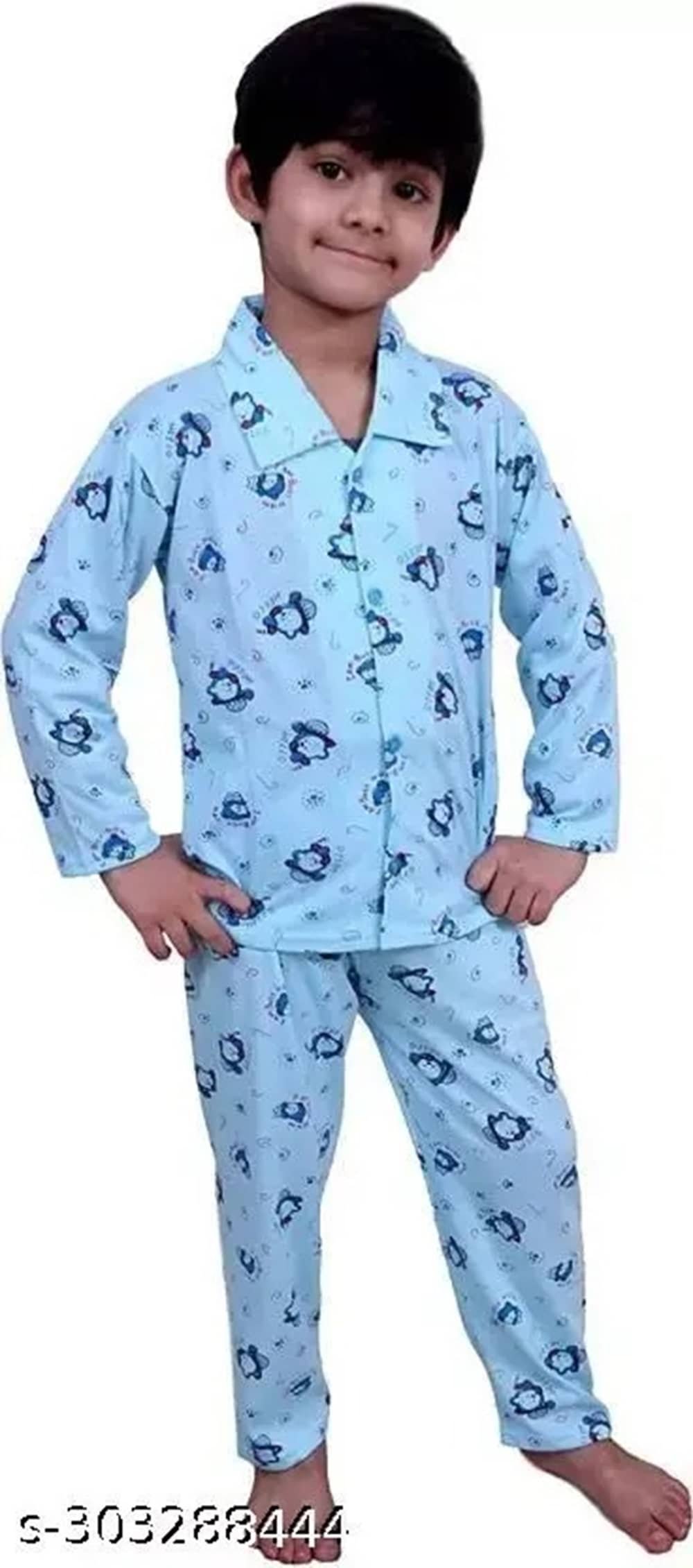 Villata fashion Pack of 1 Boys 100% Cotton Nightsuit Set ( Light Blue )