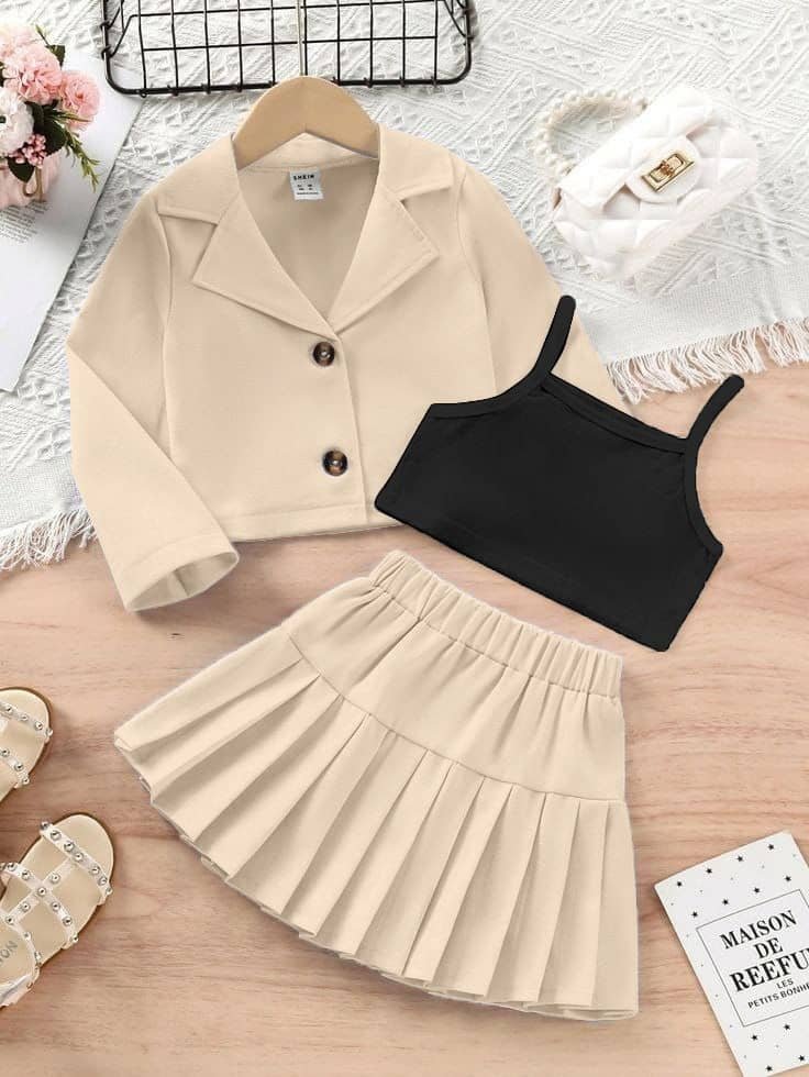 Vj Fashion Pack of 1 Girls Cotton Blend T-shirt & Skirts ( Cream )