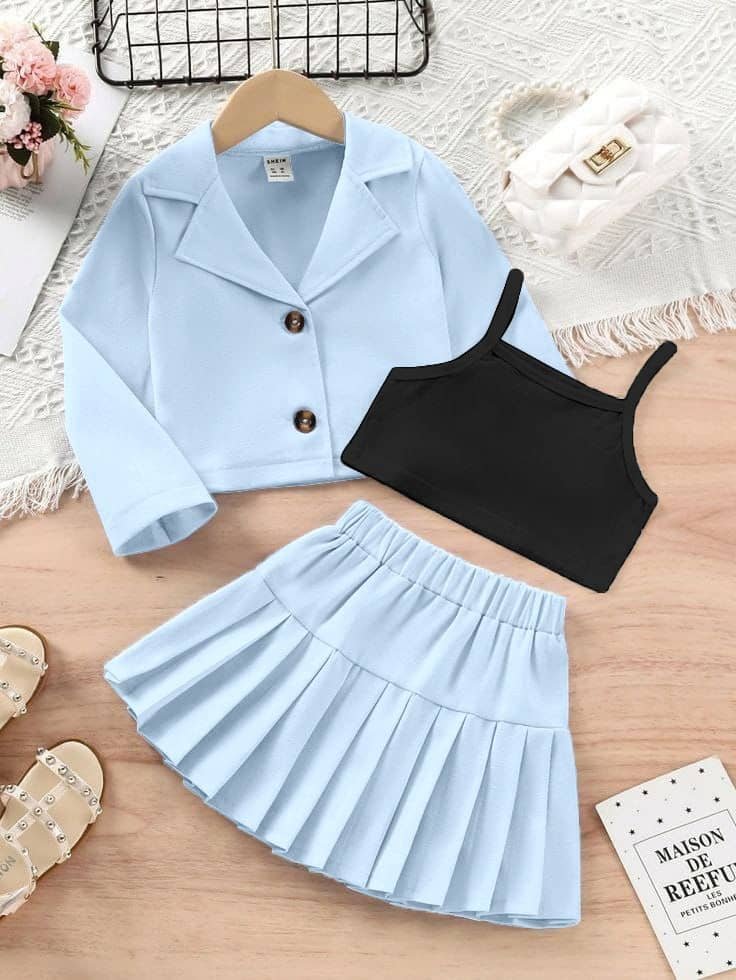 Vj Fashion Pack of 1 Girls Cotton Blend T-shirt & Skirts ( Sky Blue )