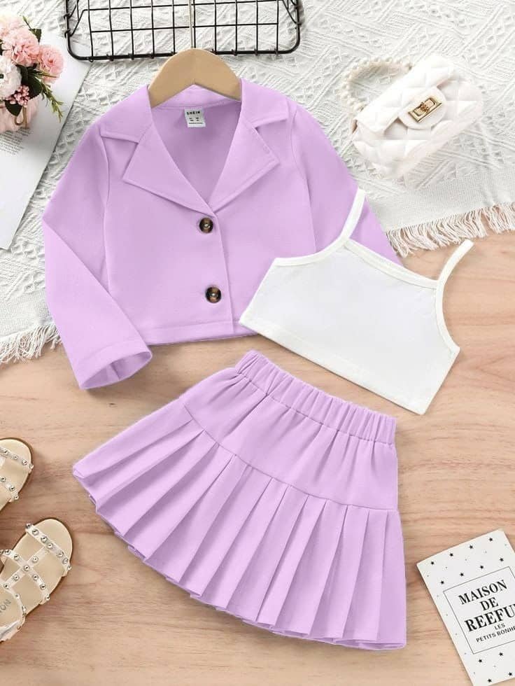 Vj Fashion Pack of 1 Girls Cotton Blend T-shirt & Skirts ( Purple )