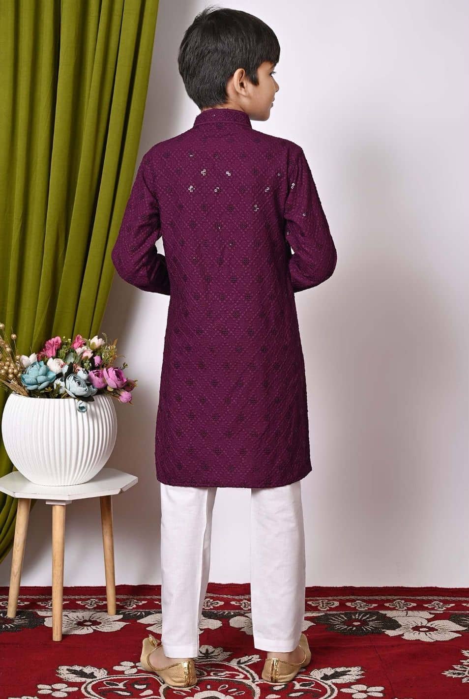 Boys Cotton Blend Purple Kurta Pyjama Set ( Pack of 1 ) - Image 2