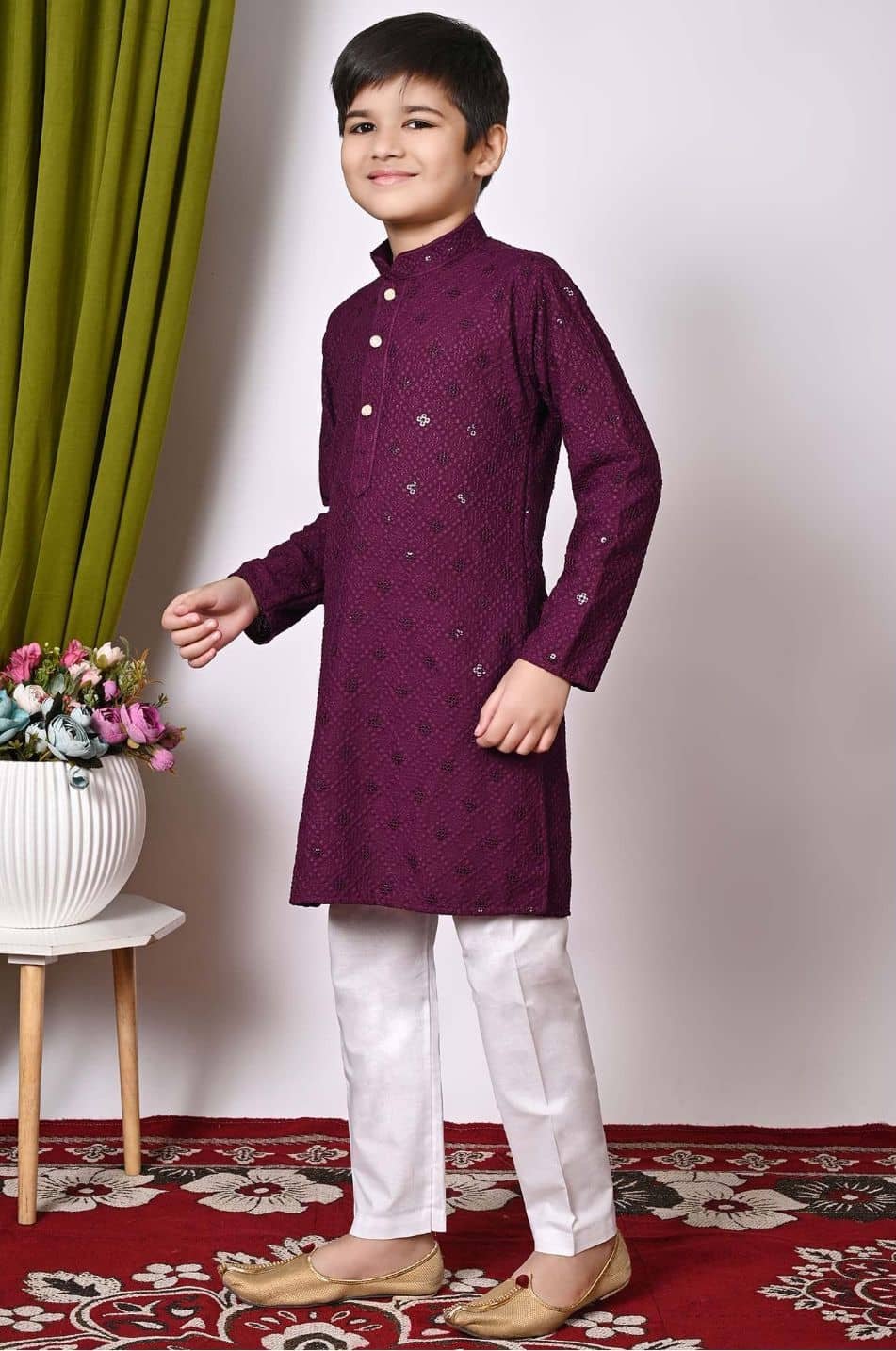 Boys Cotton Blend Purple Kurta Pyjama Set ( Pack of 1 ) - Image 3