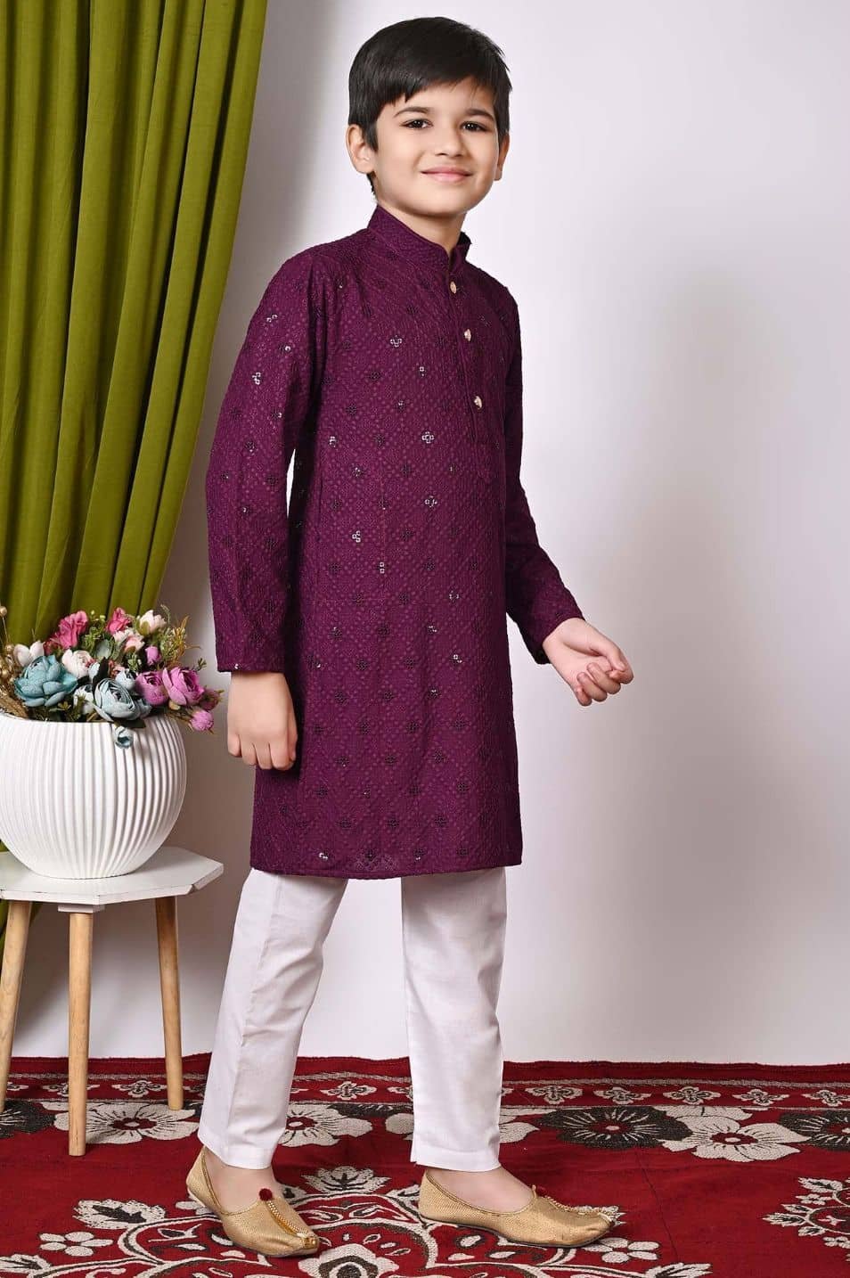 Boys Cotton Blend Purple Kurta Pyjama Set ( Pack of 1 ) - Image 4