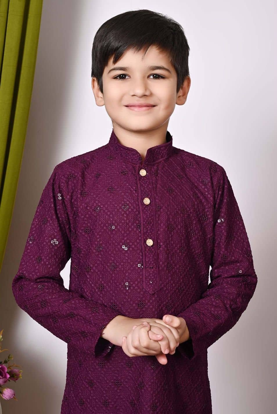 Boys Cotton Blend Purple Kurta Pyjama Set ( Pack of 1 ) - Image 5