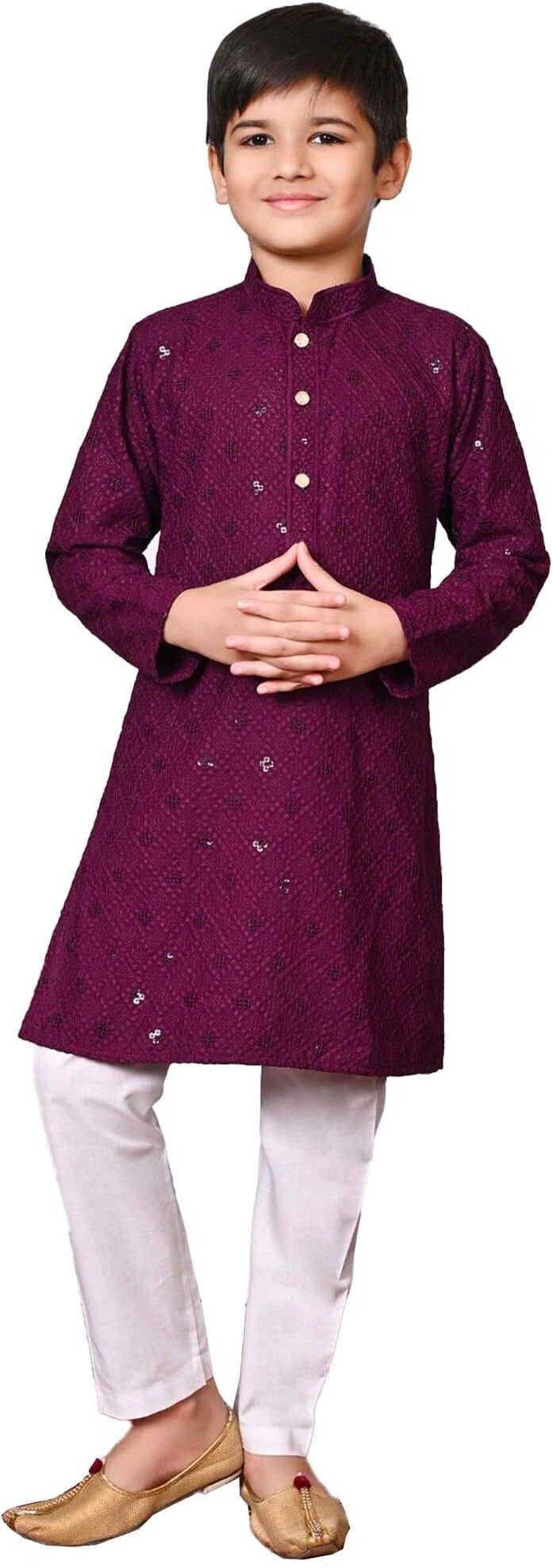 Boys Cotton Blend Purple Kurta Pyjama Set ( Pack of 1 ) - Image 6