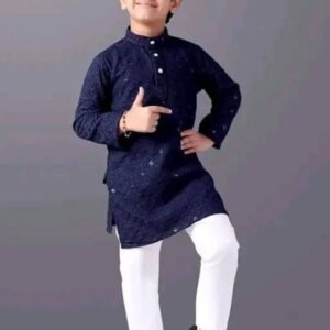 Boys Viscose Dark Blue Kurta Pyjama Set ( Pack of 1 )