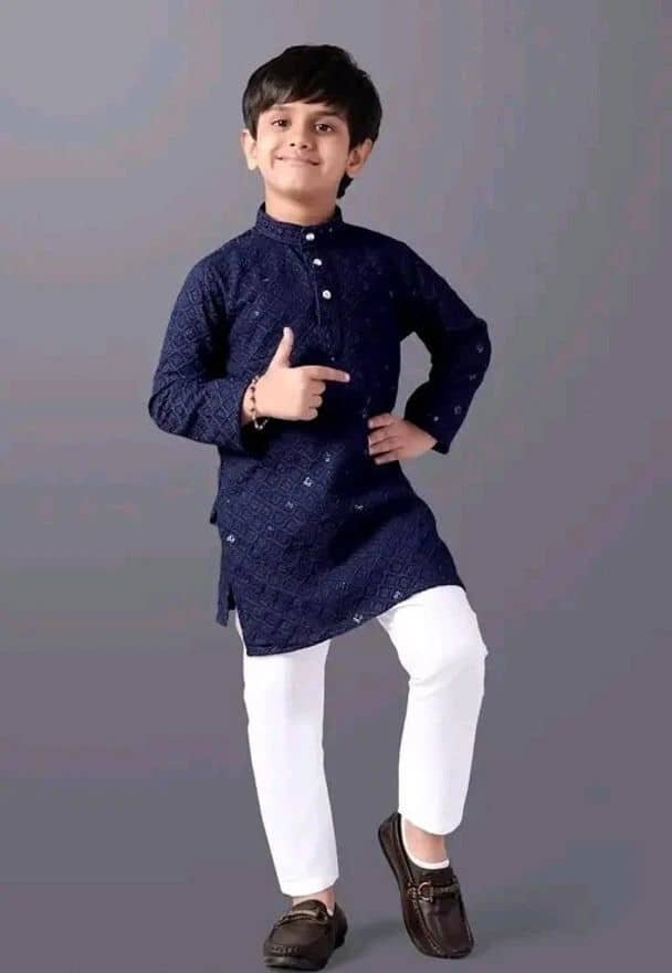 Boys Viscose Dark Blue Kurta Pyjama Set ( Pack of 1 )