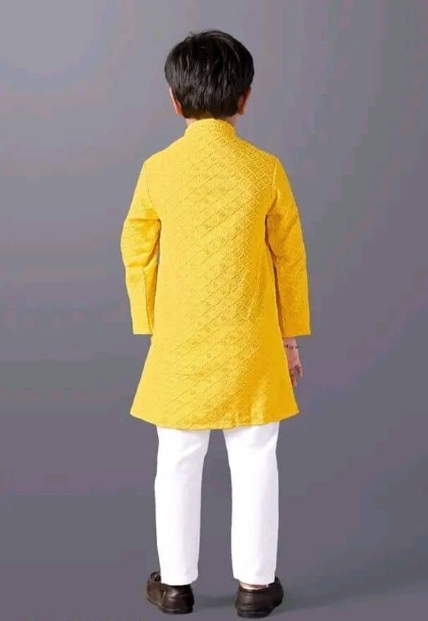 Boys Viscose Yellow Kurta Pyjama Set ( Pack of 1 ) - Image 2