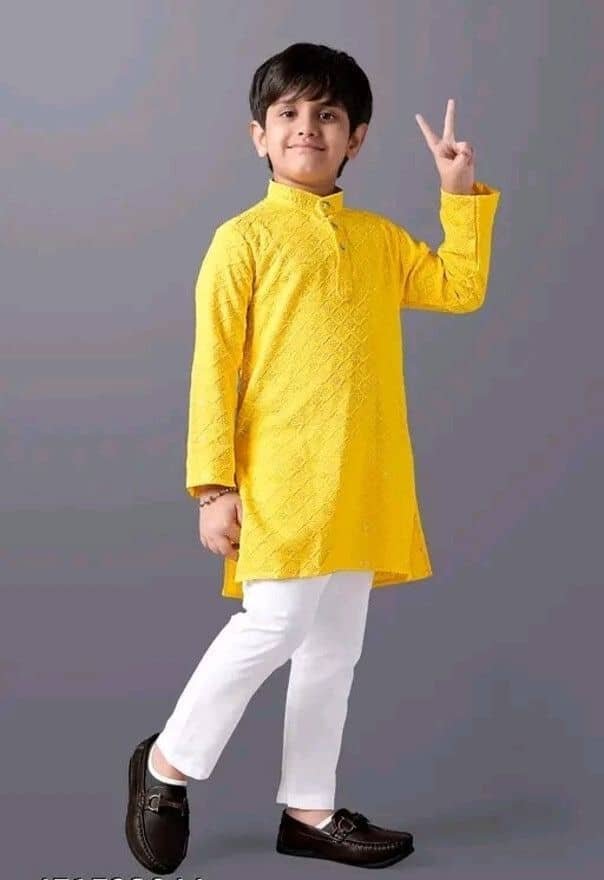 Boys Viscose Yellow Kurta Pyjama Set ( Pack of 1 ) - Image 3