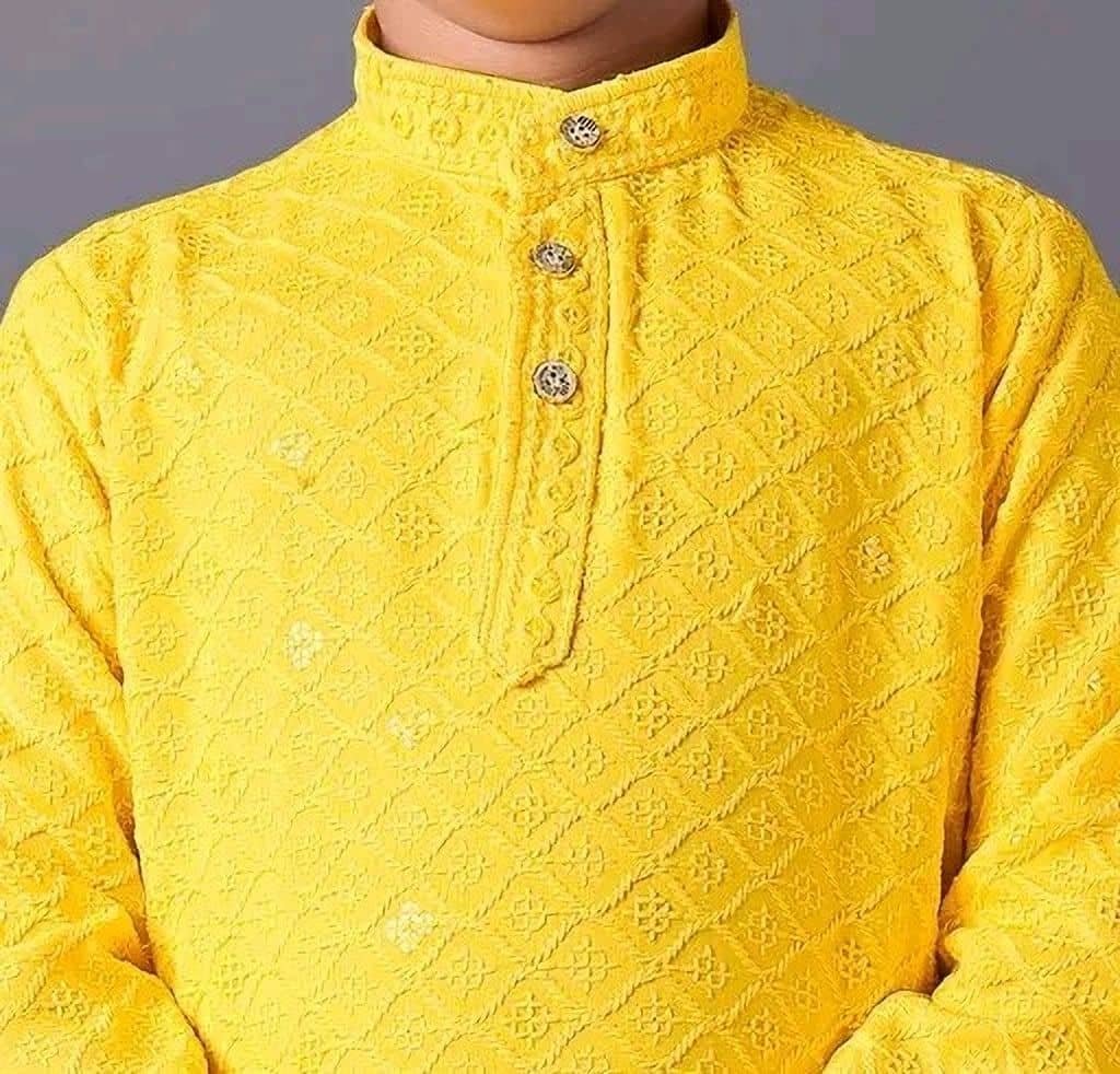 Boys Viscose Yellow Kurta Pyjama Set ( Pack of 1 ) - Image 4