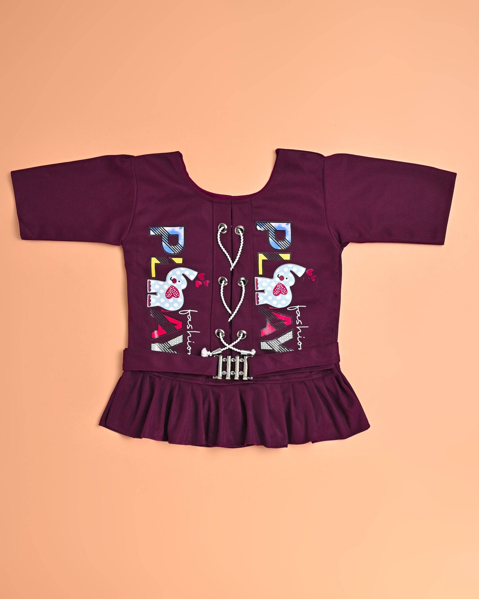 Pack of 1 Girls Cotton Blend T-shirt & Jeans ( Wine ) - Image 3