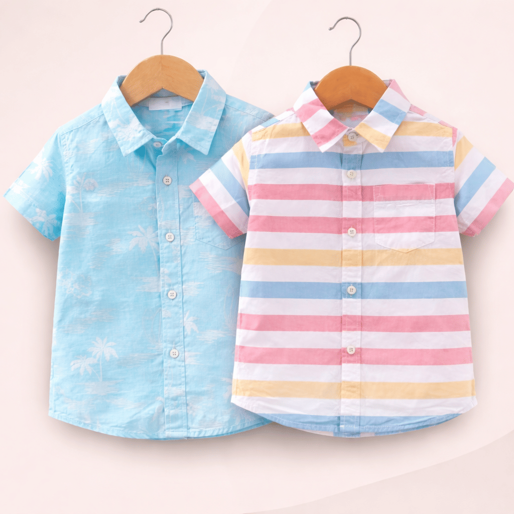 Pack of 2 Baby Boys Cotton Blend Half Sleeves Shirt ( Multicolor 1 )
